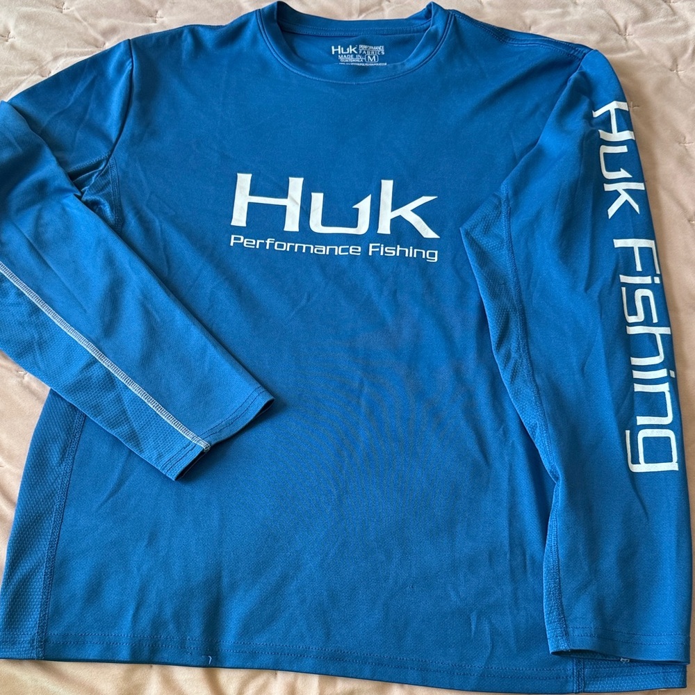 Huk Blue Long Sleeve Performance Fishing Shirt with White Logo